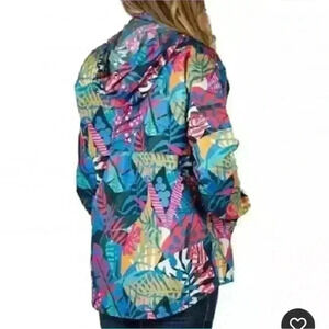 Lauren James Women’s Anorak Floral Hooded Rain Jacket Sz Large